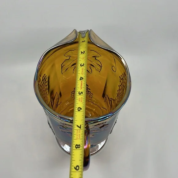 Vintage Indiana Gold Amber Carnival Glass Harvest Grape Pitcher - Picture 9 of 10